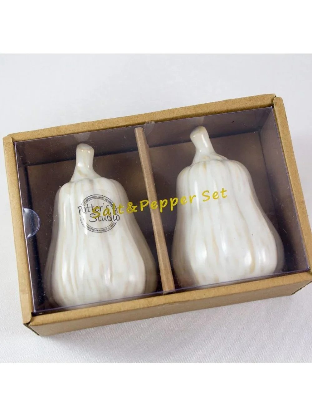 Potter' Studio Cream Glazed Stoneware Squash Gourd Salt & Pepper Set